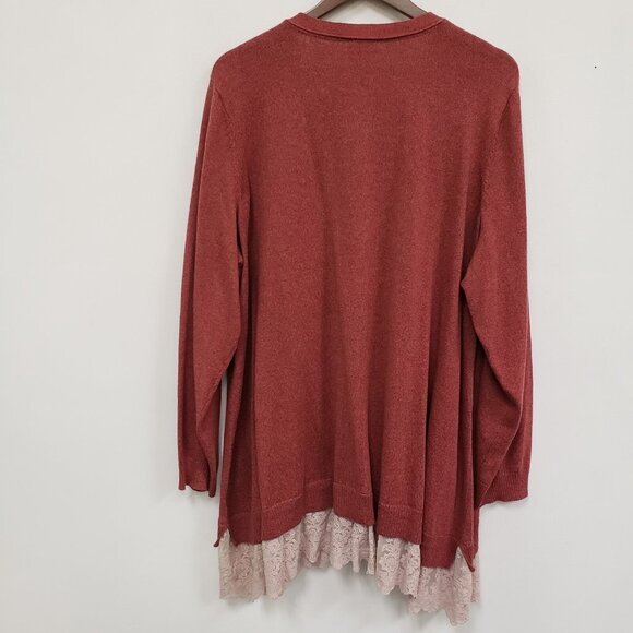 Logo Lori Goldstein Womens Boho Linen Cardigan Size 3X Red Lace Trim Feminine - Picture 3 of 10
